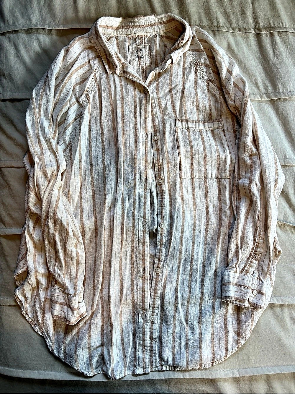 Aerie Striped Button Down Shirt in White & Brown